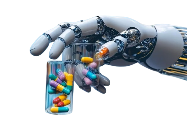Robotic hand holding capsules — AI-powered AMR data platform